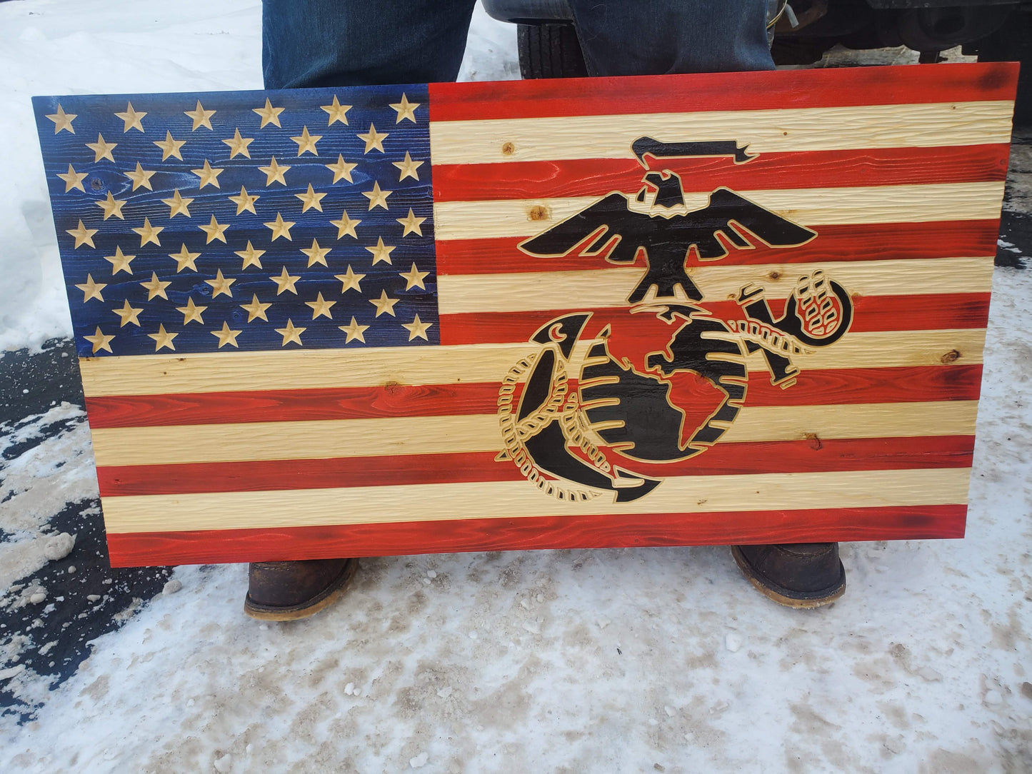 Marine Corps Wood American Flag