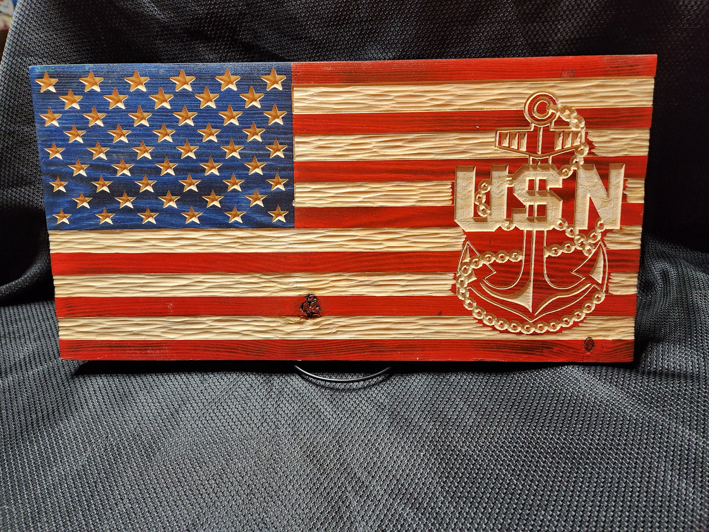 Navy Wood American Flag