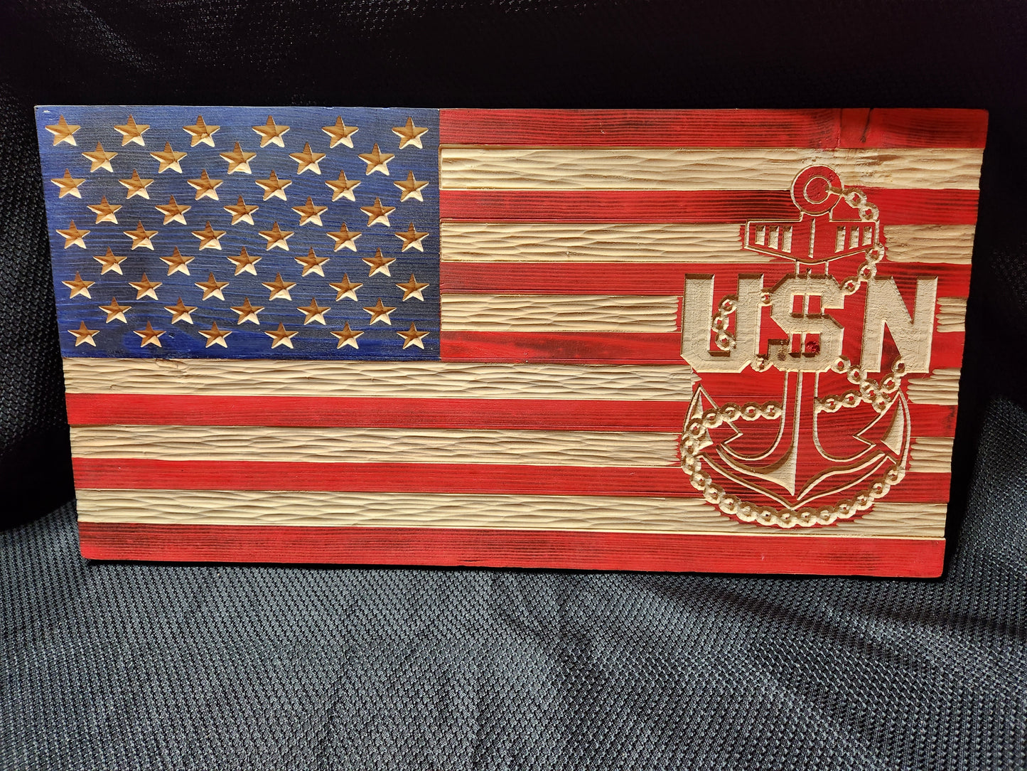 Navy Wood American Flag