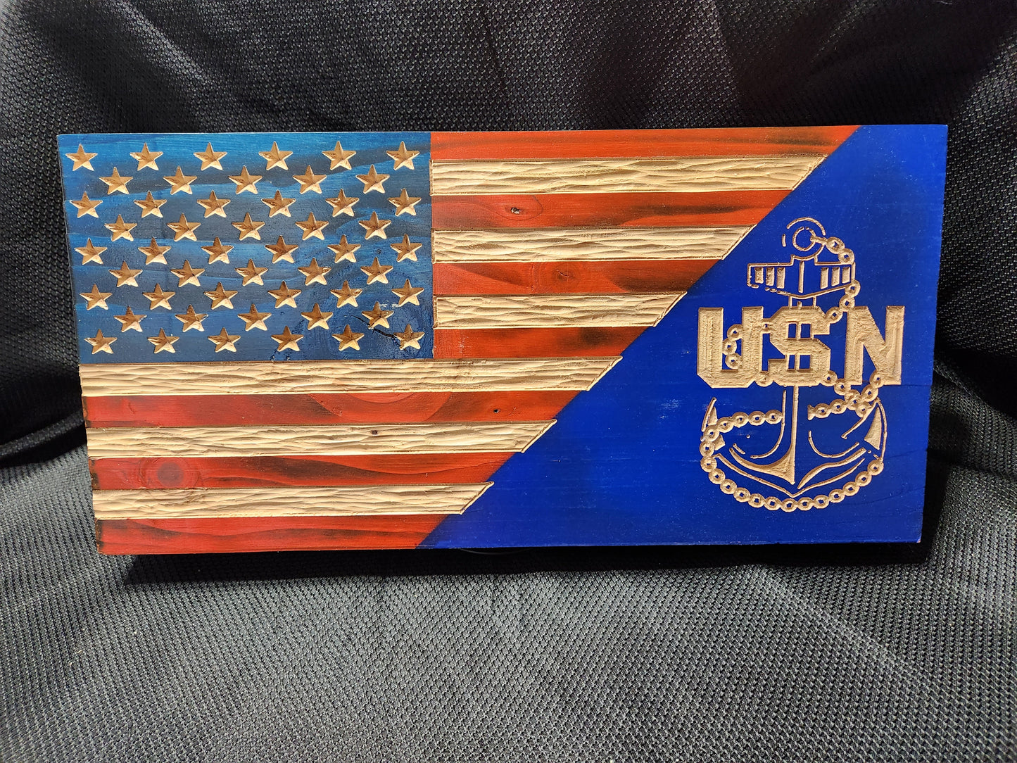 Navy Wood American Flag