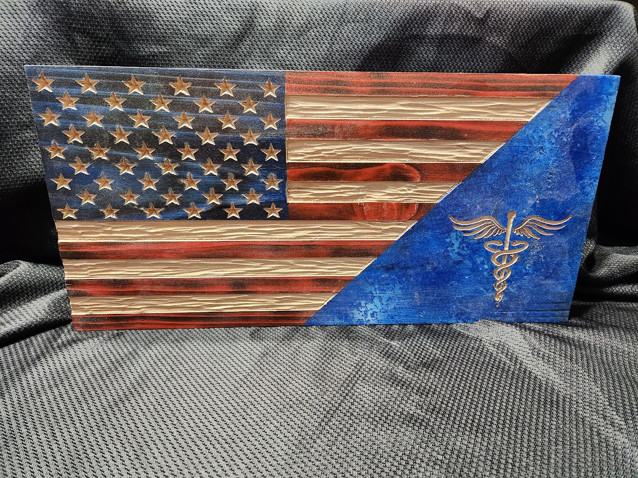 18in Wood American Half Flag