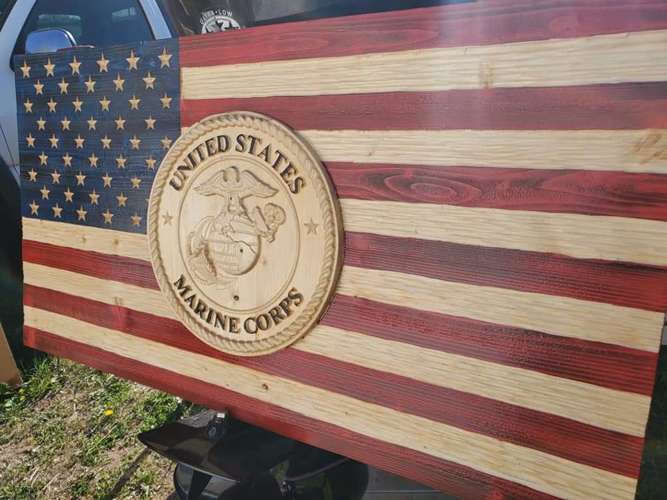 Marine Corps Wood American Flag